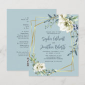 Papier Budget tout en un Dusty Blue Floral Mariage Invite (Devant / Derrière)