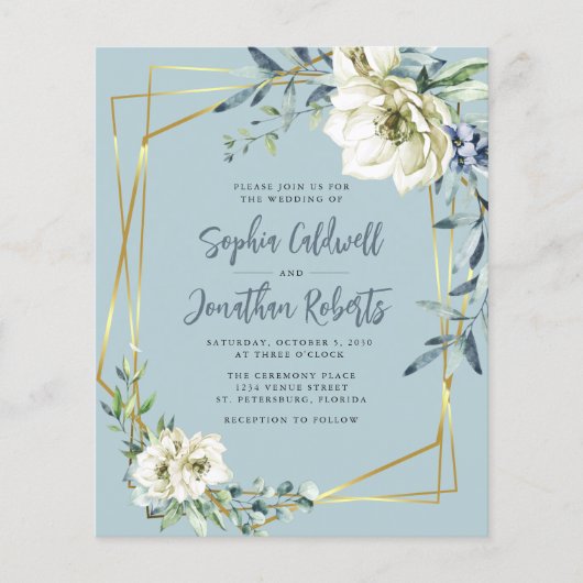 Papier Budget tout en un Dusty Blue Floral Mariage Invite (Devant)