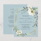 Papier Budget tout en un Dusty Blue Floral Mariage Invite (Devant / Derrière)