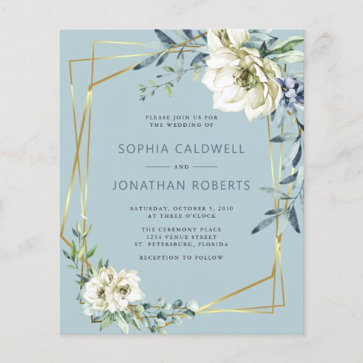Papier Budget tout en un Dusty Blue Floral Mariage Invite (Devant)
