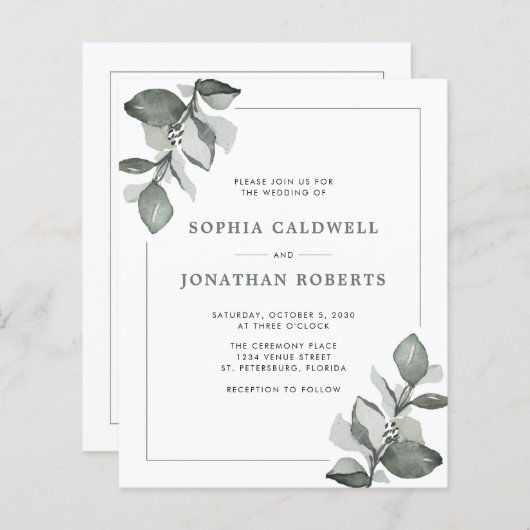 Papier Budget tout en un Dusty Green Eucalyptus Mariage (Devant / Derrière)