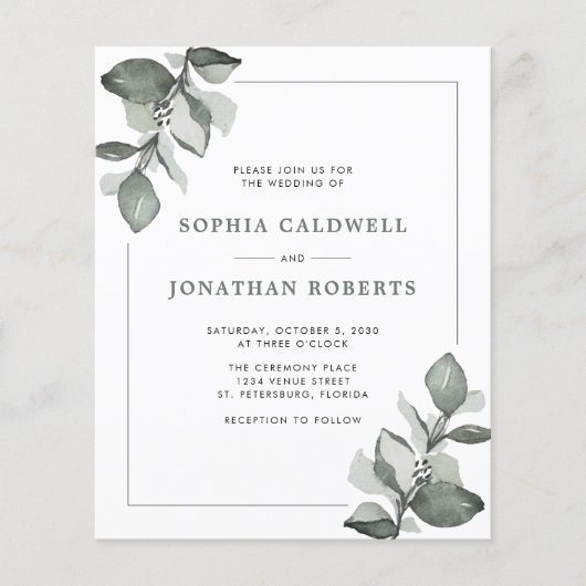 Papier Budget tout en un Dusty Green Eucalyptus Mariage (Devant)