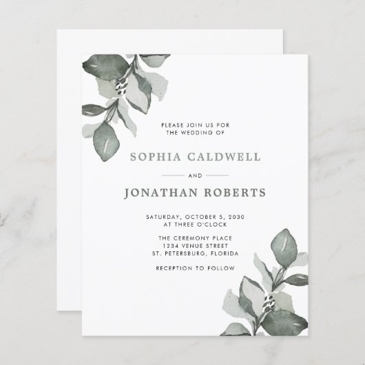 Papier Budget tout en un Dusty Green Eucalyptus Mariage (Devant / Derrière)