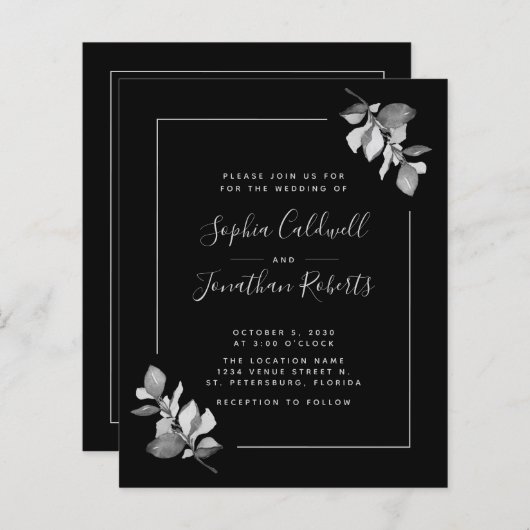 Papier Budget tout en un Eucalyptus Black Wedding Invitat (Devant / Derrière)