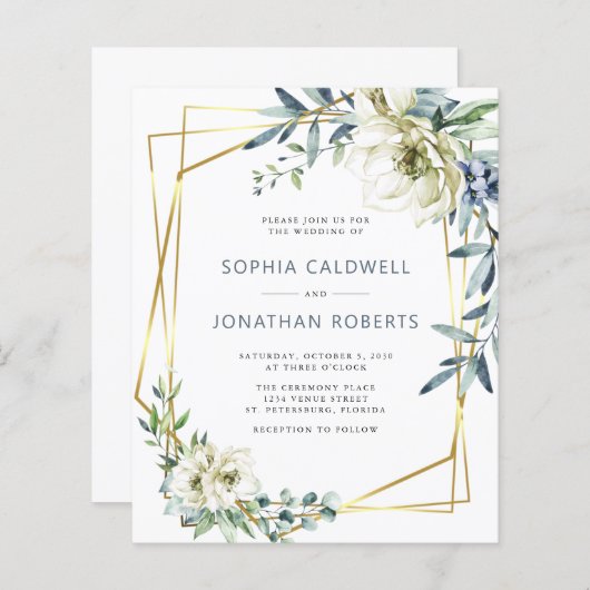 Papier Budget tout en un Eucalyptus Floral Mariage Invita (Devant / Derrière)
