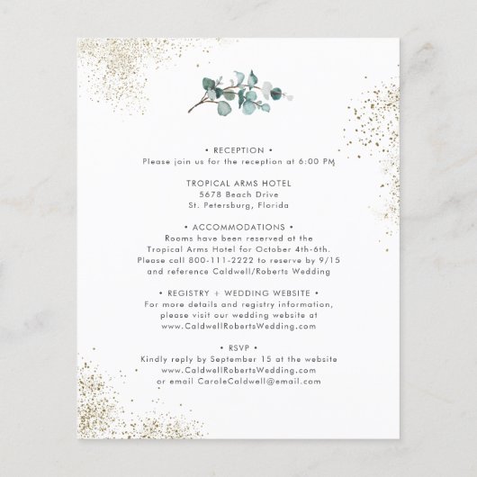 Papier Budget tout en un Eucalyptus Gold Mariage Invitati (Dos)