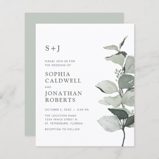 Papier Budget tout en un Eucalyptus QR Code Sage Mariage (Devant / Derrière)