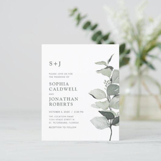 Papier Budget tout en un Eucalyptus QR Code Sage Mariage (Debout devant)