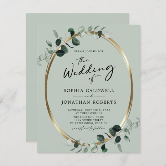 Papier Budget Tout en un Eucalyptus Sage Mariage Invitati (Devant / Derrière)