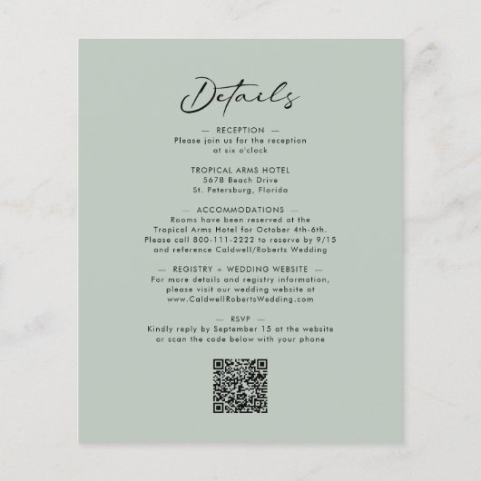 Papier Budget Tout en un Eucalyptus Sage Mariage Invitati (Dos)