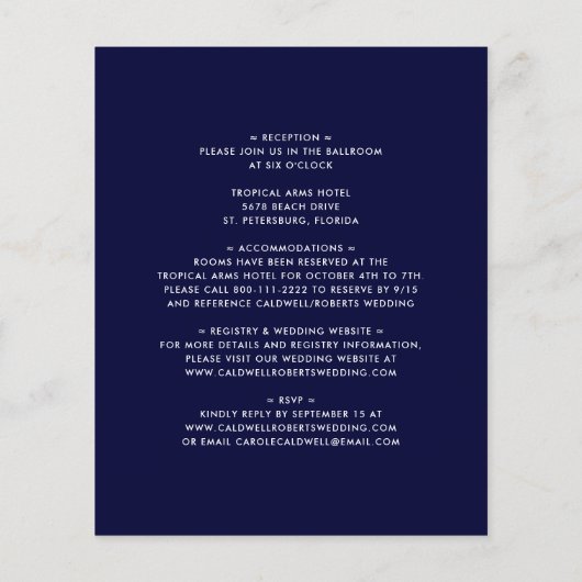 Papier Budget tout en un Faire-part de mariage bleu marin (Dos)