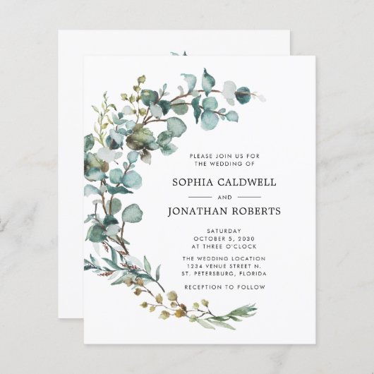 Papier Budget tout en un Faire-part de mariage Eucalyptus (Devant / Derrière)