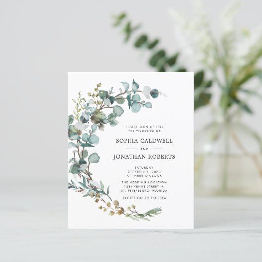 Papier Budget tout en un Faire-part de mariage Eucalyptus (Debout devant)