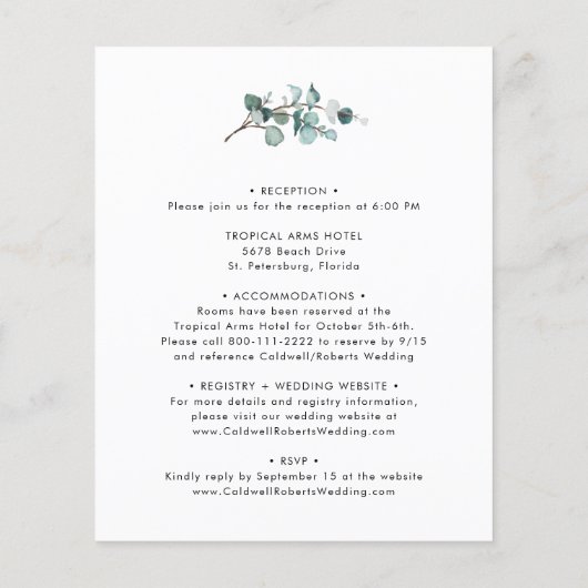 Papier Budget tout en un Faire-part de mariage Eucalyptus (Dos)