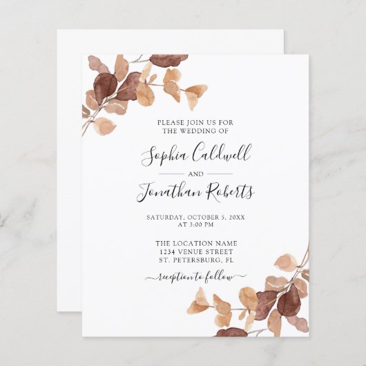 Papier Budget tout en un Faire-part de mariage Eucalyptus (Devant / Derrière)