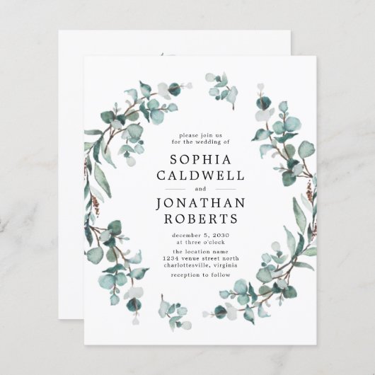 Papier Budget tout en un Faire-part de mariage Eucalyptus (Devant / Derrière)