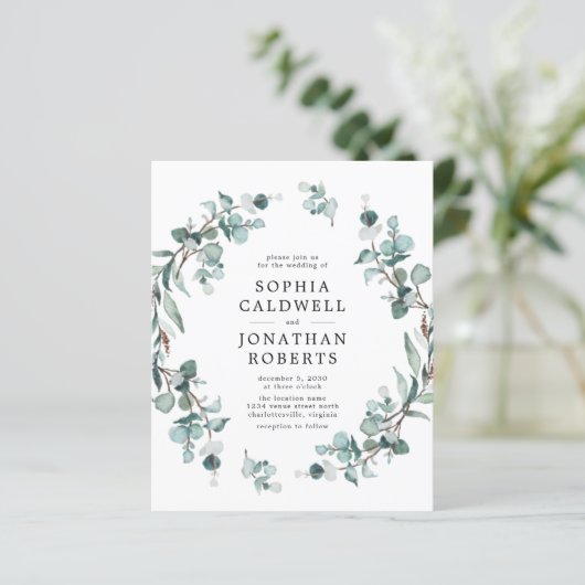 Papier Budget tout en un Faire-part de mariage Eucalyptus (Debout devant)