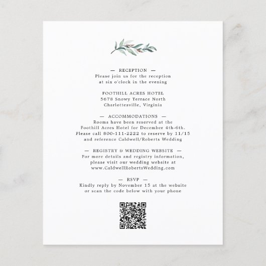 Papier Budget tout en un Faire-part de mariage Eucalyptus (Dos)