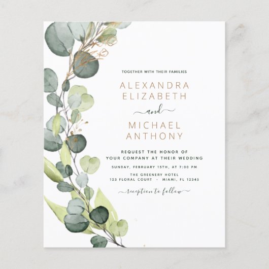 Papier Budget tout en un Faire-part de mariage Eucalyptus (Devant)