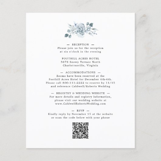 Papier Budget tout en un Faire-part de mariage floral ble (Dos)