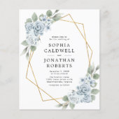 Papier Budget tout en un Faire-part de mariage floral ble (Devant)