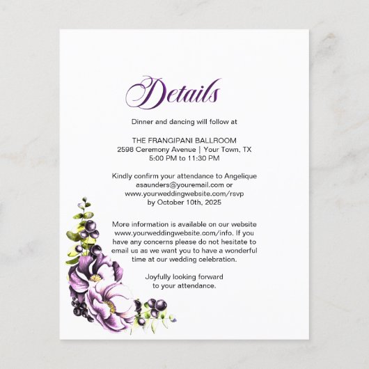 Papier Budget Tout En Un Faire-part de mariage Floral Vio (Dos)