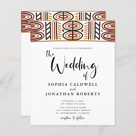 Papier Budget tout en un Faire-part de mariage Motif Afri (Devant / Derrière)