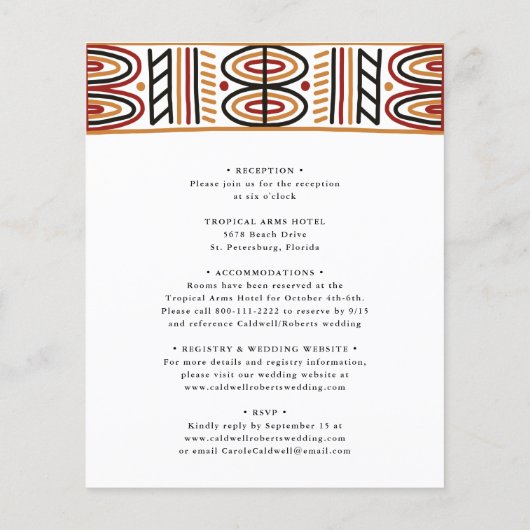 Papier Budget tout en un Faire-part de mariage Motif Afri (Dos)