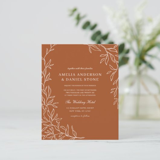 Papier Budget tout en un Faire-part de mariage orange brû (Debout devant)