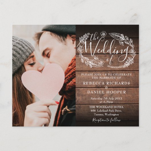 Papier Budget Tout en un Faire-part de mariage photo rust (Devant)