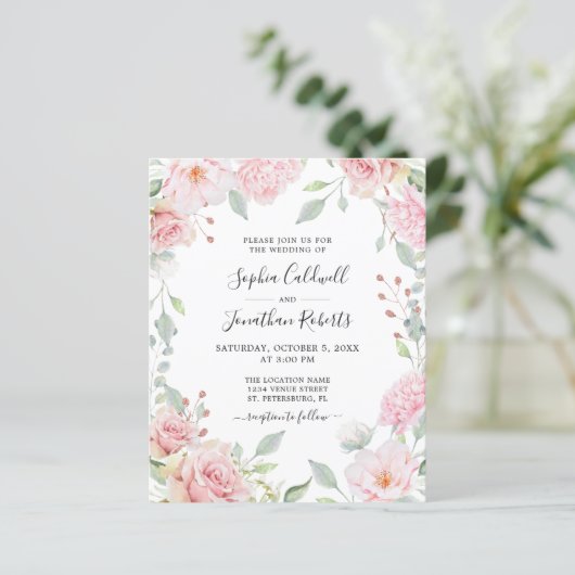 Papier Budget tout en un Faire-part de mariage rose Roses (Debout devant)