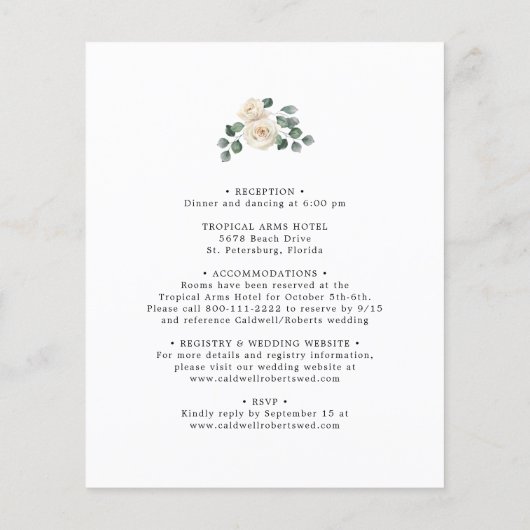 Papier Budget tout en un Faire-part de mariage Roses blan (Dos)