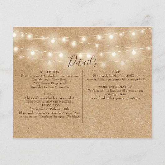 Papier Budget Tout en un Kraft Photo Boho Mariage Invitat (Dos)