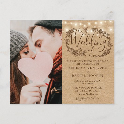Papier Budget Tout en un Kraft Photo Boho Mariage Invitat (Devant)