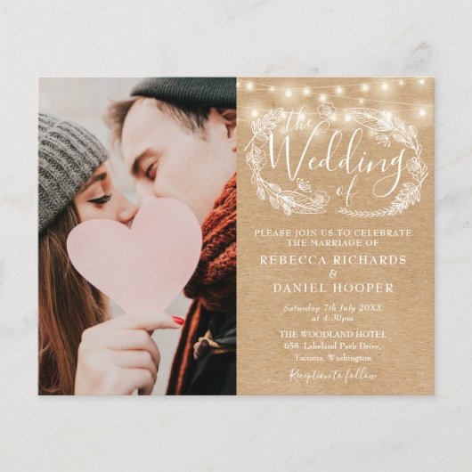 Papier Budget Tout en un Kraft photo mariage Invitation (Devant)