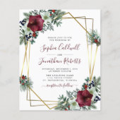 Papier Budget Tout en un Mariage Floral Bourgogne Inviter (Devant)