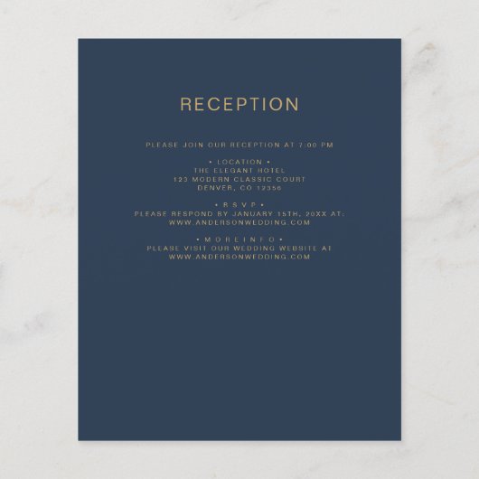 Papier Budget Tout en Un Mariage Navy Blue Or Script (Dos)