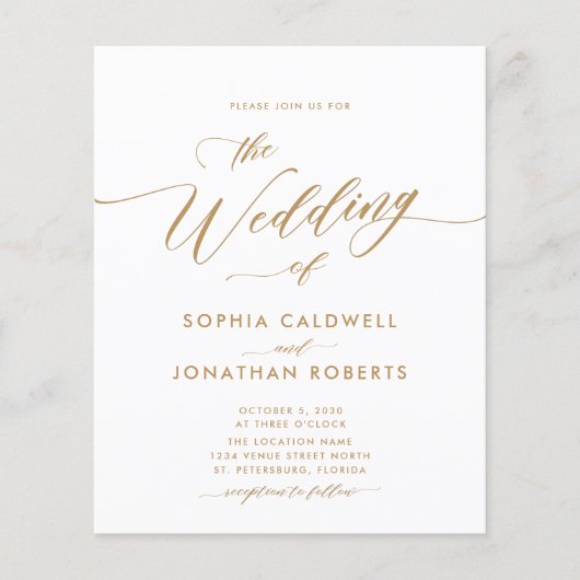 Papier Budget Tout en un or Calligraphie Mariage Invitati (Devant)