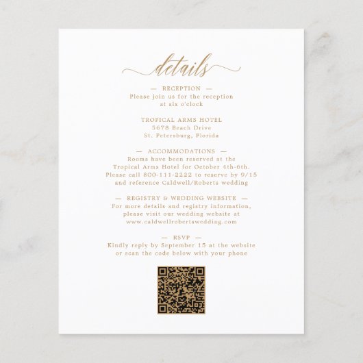 Papier Budget Tout en un or Calligraphie Mariage Invitati (Dos)