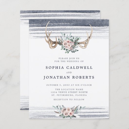 Papier Budget Tout en un Rose et Antlers Mariage Invitati (Devant / Derrière)