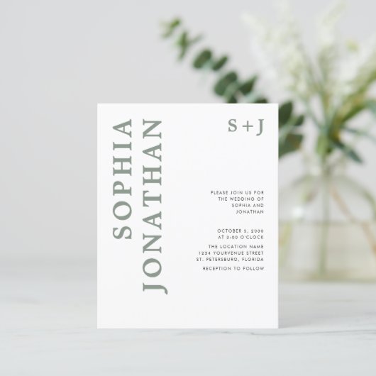 Papier Budget tout en un seul Faire-part de mariage vert (Debout devant)