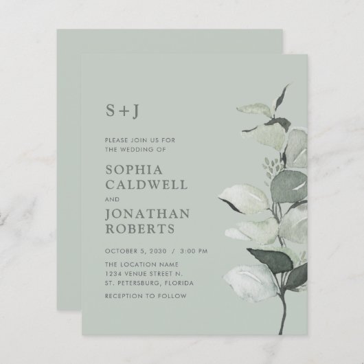 Papier Budget Tout en un seul Sage Eucalyptus Mariage Inv (Devant / Derrière)