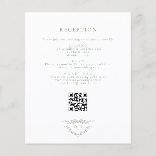 Papier Budget Tout en un Victorian QR Code Mariage vert (Dos)