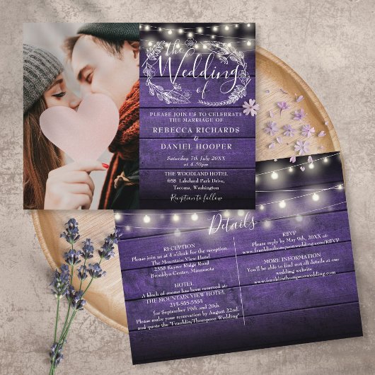 Papier Budget Tout en un violet invite photo mariage