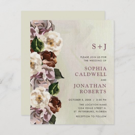 Papier Budget tout en une seule Moody Floral Faire-part d (Devant / Derrière)