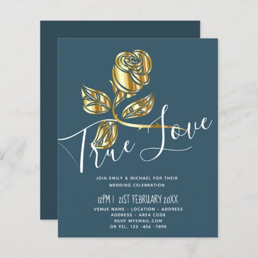 Papier BUDGET Trending True Love Gold Rose Wedding Invite (Devant / Derrière)
