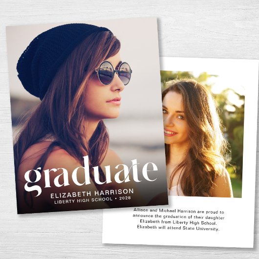Papier Budget Trendy 2 Photo Graduation Faire-part