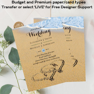 Papier Budget Tropical Beach Hearts in Sand Mariage Invit