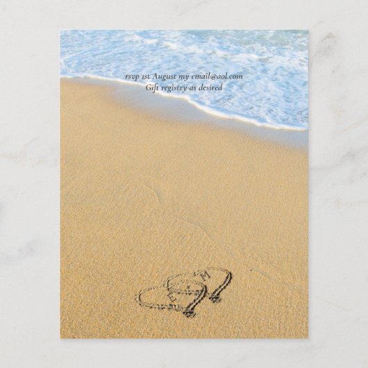 Papier Budget Tropical Beach Hearts in Sand Mariage Invit (Dos)