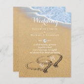 Papier Budget Tropical Beach Hearts in Sand Mariage Invit (Devant / Derrière)